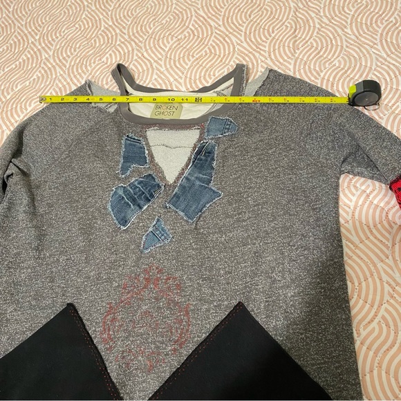 BROKEN GHOST Tops Eco- Upcycled Sweater -- Handmade tunic - Picture 5 of 12